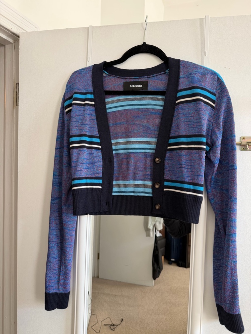 NWOT Ahluwalia Blue Striped Ayo Cropped Cardigan Sweater
